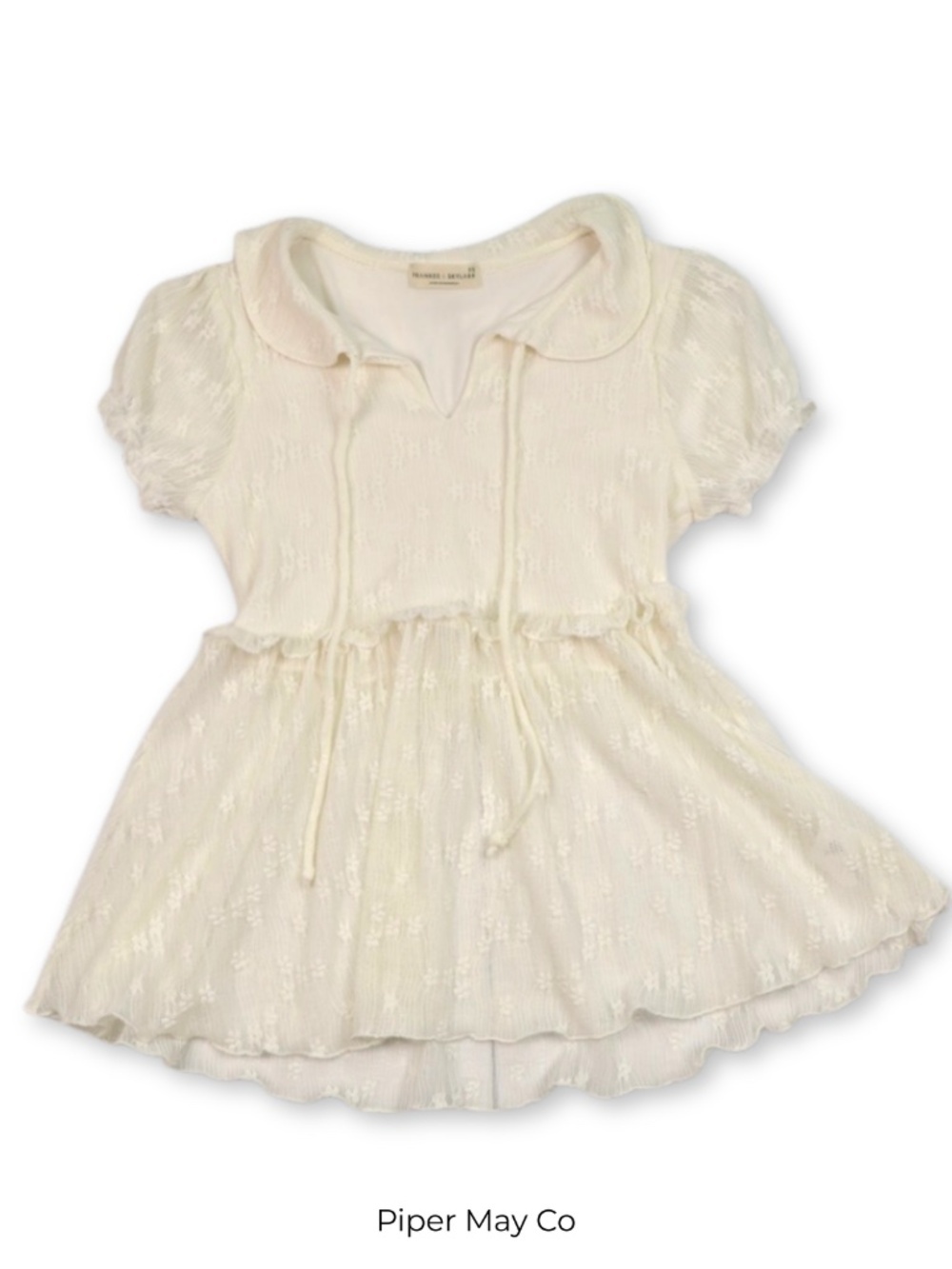 Frankie & Skylar Cream Textured Babydoll Tie Front Blouse XS Feminine